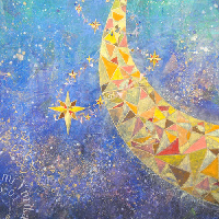 海南百合香の日本画作品、卒業制作1-2「夜が溶けた海」一部