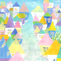 海南百合香の日本画作品「海と暮らす街」